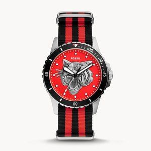 FOSSIL FB-01 Three-Hand Black and Red Nylon Watch FS5929 NWT